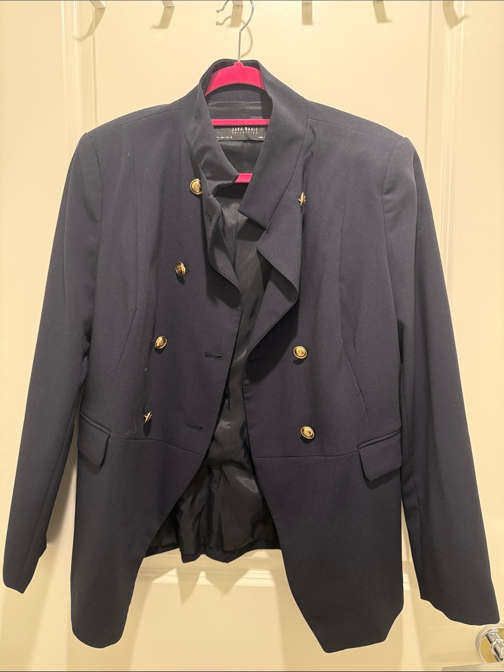Zara Navy Double-Breasted Blazer with Gold Buttons